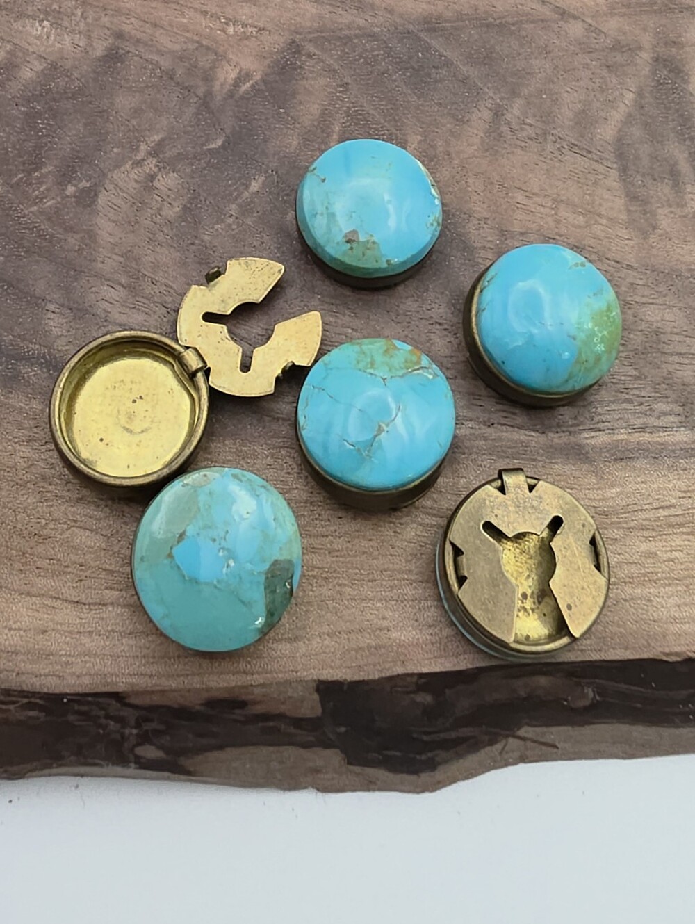 Vintage 60s Kingman Turquoise Southwestern Button Clip Covers Native American
